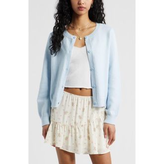BP. Crewneck Cotton Blend Cardigan in Blue Bird at Nordstrom, Size Xx-Small