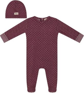Mocha Dot Print 2 Piece Romper and Hat in Burgundy at Nordstrom, Size 6M