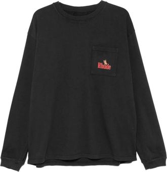 Rhude T-shirt met logoprint op de borst - Heren - Longsleeves - Zwart - M - Katoen - Tops