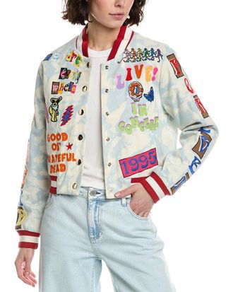 Alice & Olivia Alice + Olivia X Grateful Dead Keri Denim Varsity Jacket