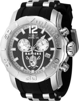 Invicta NFL Las Vegas Raiders Chronograph GMT Quartz Black Dial Mens Watch 48002