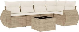 vidaXL Juego De Sof&aacute;s Jard&iacute;n Con Cojines 6 Pzas Rat&aacute;n Sint&eacute;tico Beige Vidaxl