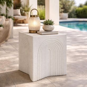 Dmora Mesa De Sal&oacute;n Galato, Para Interior/exterior, Forma Rectangular, Color Blanco, 48x58x48h Cm Blanco M&aacute;rmol