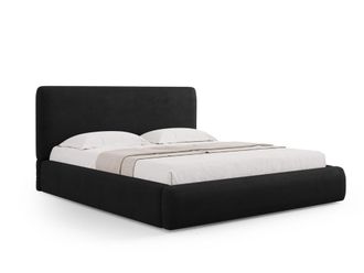 Cosmopolitan Design Cama con cabecero y ba&uacute;l 140x200cm de tejido chenilla negro