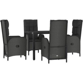 vidaXL Set De Muebles Jard&iacute;n 5 Pzas Con Cojines Rat&aacute;n Sint&eacute;tico Negro Vidaxl