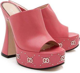 Gucci Womens Leather Gg Embellished Janaya Platform Sandal (Authentic Pre-Loved)