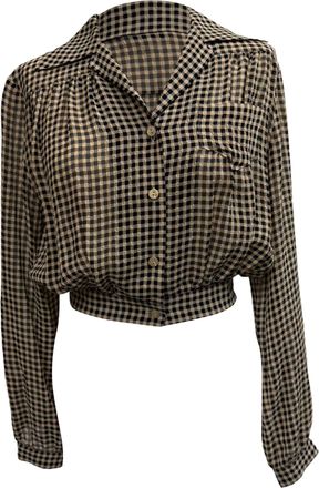 Nanushka Tahnee Checked Cropped Blouse in Beige Viscose