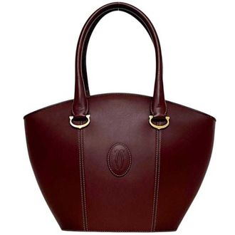 Cartier Bordeaux Leather Handbag Tote Bag (Pre-Owned)