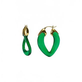 Gold & Honey Womens Curb Link Lucite Birthstone Hoop Earrings In May - Emerald