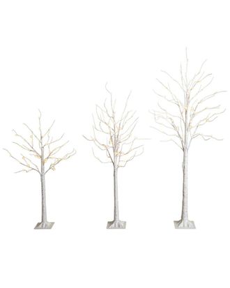 Nearly Natural Set Of 3 4Ft. 5Ft. 6Ft. Pre-Lit Artificial White Birch Trees Set