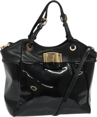 Ferragamo Pre-owned Handtas van Gecoat Canvas - Dames - Vintage Handtas - Zwart - ONE Size - Vintage