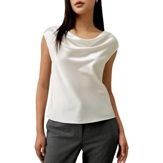 LilySilk Womens Silk Charmeuse Cowl Neck Top in Ivory at Nordstrom, Size 16