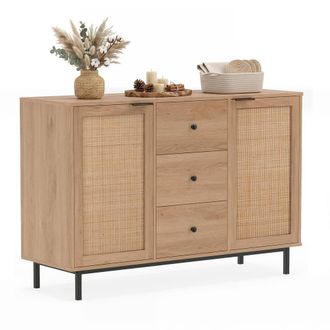Costway Costway 120cm Sideboard Buffet Cabinet Coffee Bar Table w/2 Doors & 3 Drawers in Natural