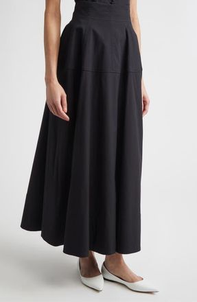 Lela Rose Cotton Blend Stretch Poplin Skirt in Black at Nordstrom, Size 10
