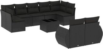 vidaXL Vidaxl - Set De Sof&aacute;s De Jard&iacute;n 10 Pzas Cojines Rat&aacute;n Sint&eacute;tico Negro
