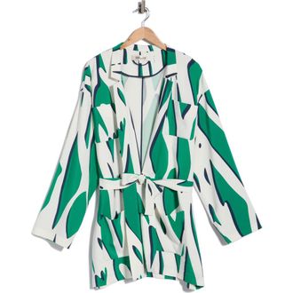 Diane Von F&uuml;rstenberg Liliane Tie Waist Jacket in Shadow Twiggs Giant Green at Nordstrom Rack, Size Xx-Small