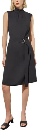 Ming Wang Ming Wang Ruffle Mock Neck Crepe de Chine A-Line Dress