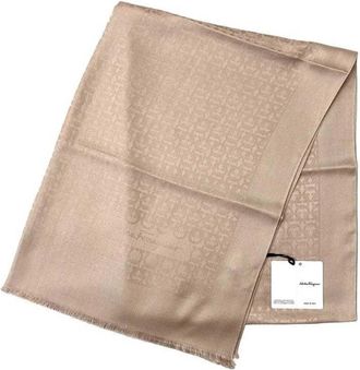 Ferragamo Pre-owned Scarves, female, Beige, Size: ONE SIZE Pre-owned Gancio Silk Scarf Beige