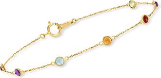 RS Pure Ross-Simons Multi-Gemstone Station Bracelet in 14kt Yellow Gold