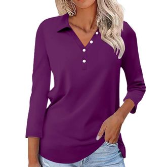 Generic 3/4 Sleeve Polo Shirts for Women UK Ladies Golf Tops Casual Workout Tops Yoga Tennis Runnning T Shirts Moisture Wicking Sport Gym Athletic Top S-3XL P
