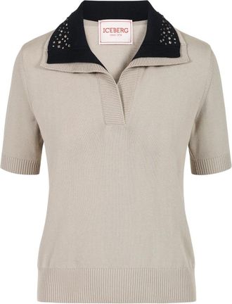 Iceberg Gebreide Polo Sweater met Verlaagde Schoudernaad - Dames - V-hals truien - Groen - S - Truien & Vesten