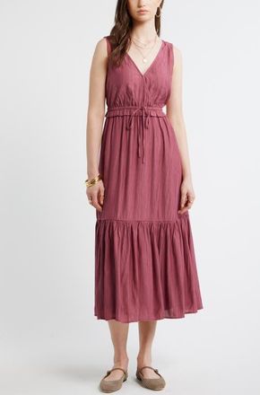 Treasure & Bond Faux Wrap Tiered Midi Dress in Burgundy Maroon at Nordstrom, Size Xx-Small
