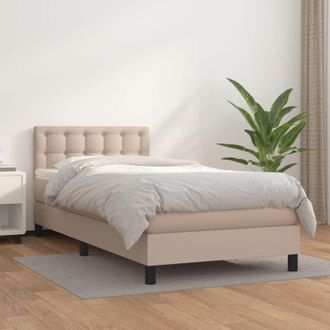 vidaXL Cama Box Spring Con Colch&oacute;n Cuero Sint&eacute;tico Capuchino 90x190 Cm Vidaxl