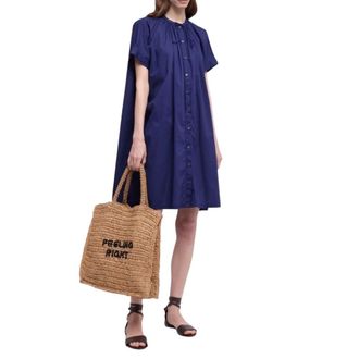 Aspesi Kleedjes, Dames, Blauw, 2Xs, Katoen, Katoenen overhemdjurk met korte mouwen