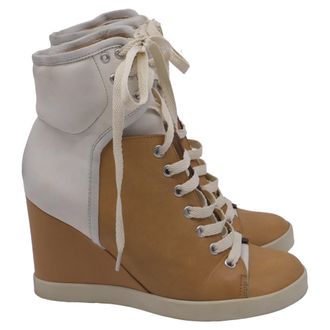See By Chlo&eacute; See by Chlo&eacute; High-Top Wedge Sneakers in Brown and White Leather