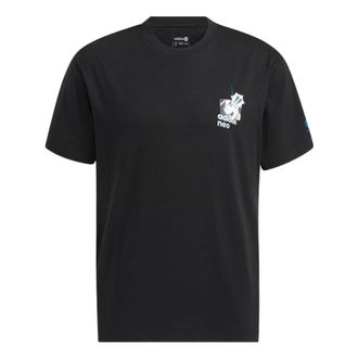 adidas Mens adidas neo Cartoon Character Printing Logo Round Neck Short Sleeve Black T-Shirt HD4623
