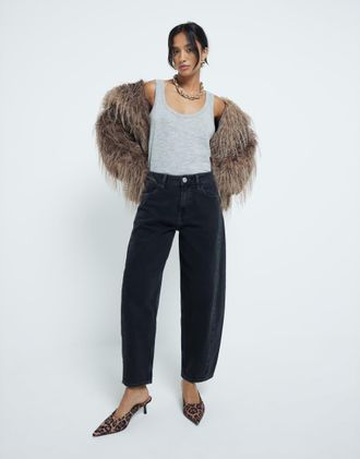 River Island Petite - Jeans cilindrici neri con cuciture-Nero