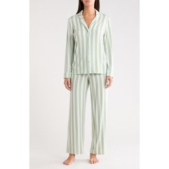 Nordstrom Moonlight Eco Knit Pajamas in Green Desert Porto Stripe at Nordstrom, Size X-Small