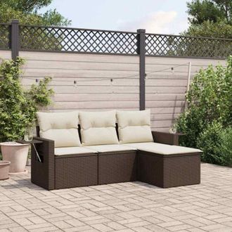 vidaXL Set Divano da Giardino 4 pz con Cuscini Marrone in Polyrattan - Vidaxl
