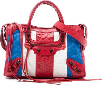 Balenciaga Borsa a tracolla Motocross Classic City piccola in pelle di agnello a righe 2005 - Rosso