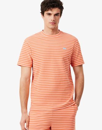 Lacoste Mens Lacoste Textured Striped Cotton T-Shirt - Pink/Orange/Red - Size: 4 medium