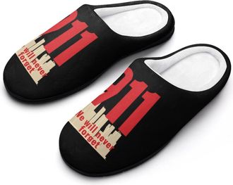 Generic We Will Never Forget 911 Funny Mens Slippers Cotton Warm House Shoes Memory Foam Sandals Print Size 7-14