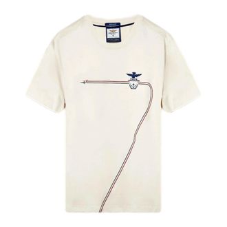 Aeronautica Italiaanse trots katoenen T-shirt met tricolor trails - Heren - T-shirts - Wit - 3XL - Katoen - Tops