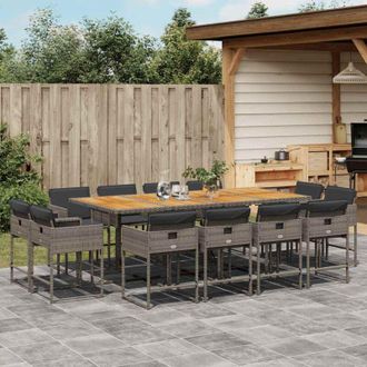 vidaXL Set da Pranzo da Giardino 13pz con Cuscini Grigio in Polyrattan - Vidaxl