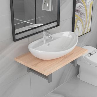 Berkfield Home Two Piece Bathroom Furniture Set Ceramic Oak in Brown