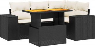 vidaXL Vidaxl - Set De Muebles De Jard&iacute;n 5 Pzas Y Cojines Rat&aacute;n Sint&eacute;tico Negro