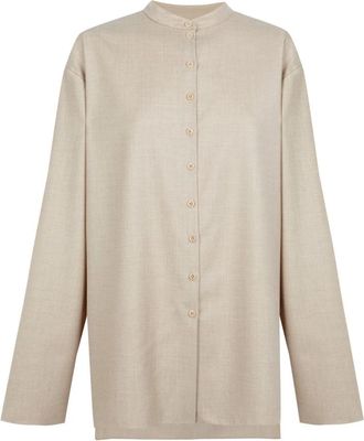Cortana Fabula- oversized beige shirt- - Dames - Overhemden - Beige - S - Wol - Overhemden