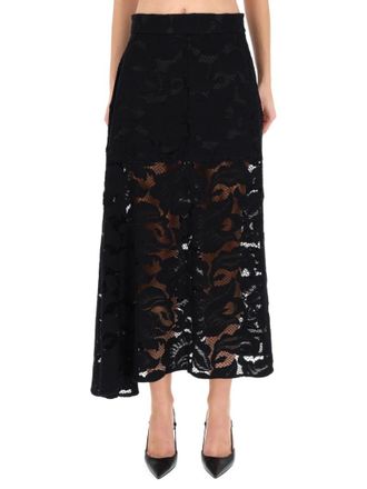 Patou Black Lace Midi Skirt