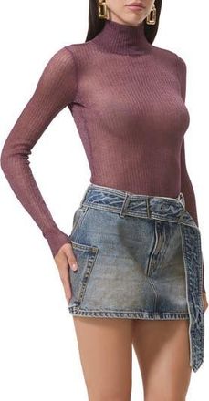 AFRM Bristol Metallic Semisheer Mock Neck Top in Fig at Nordstrom Rack, Size X-Small