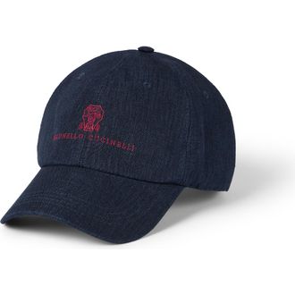 Brunello Cucinelli D&eacute;lav&eacute; linen Baseball cap in Navy Blue at Nordstrom, Size X-Large