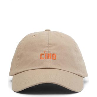 Clare Vivier Cotton Adjustable Baseball Cap in Khaki W/Faded Tangerine at Nordstrom