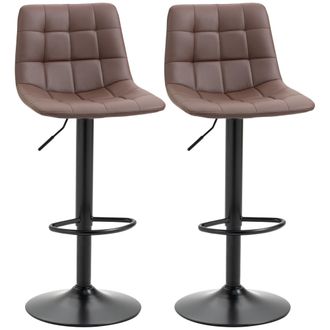 HOMCOM Bar Stools Set of 2 Adjustable Counter Barstools W/ Footrest Brown | TJ Hughes
