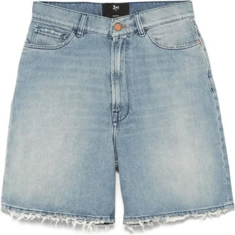 3x1 Versleten IJsblauwe Skater Bermuda Shorts - Dames - Denim shorts - Blauw - W28 - Katoen - Korte Broeken