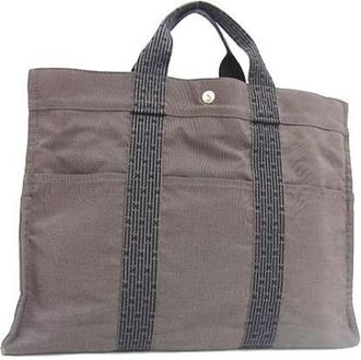 Herm&egrave;s Her Line Gray Canvas Handbag Shoulder Bag Tote Bag (Pre-Owned)