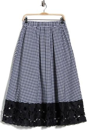 Ellen Tracy Gingham Lace Hem A-Line Skirt in Black Gingham at Nordstrom Rack, Size X-Large
