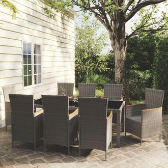 vidaXL Set De Comedor De Jard&iacute;n 9 Pzas Y Cojines Rat&aacute;n Sint&eacute;tico Gris Vidaxl